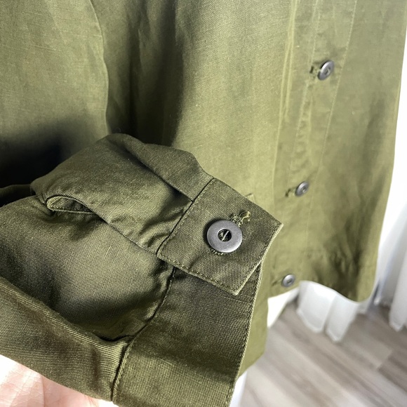 Eileen Fisher Linen Blend Cropped Lightweight Jacket Olive Green Size Medium - Picture 6 of 10